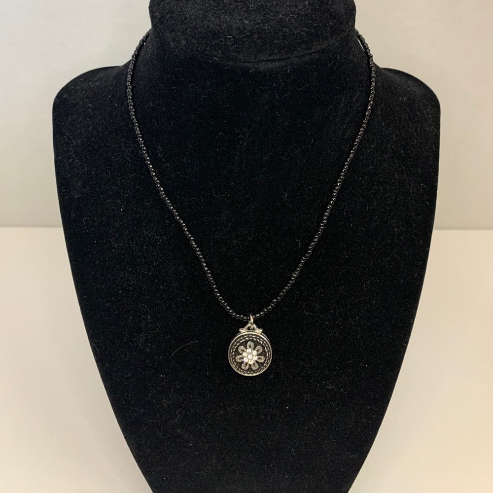 Black and Silver Flower Medallion Necklace